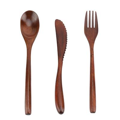 #ad 3Pcs Wooden Spoon Fork Knife Cutlery Set Japanese Reusable Wooden Bamboo Cut... $15.44