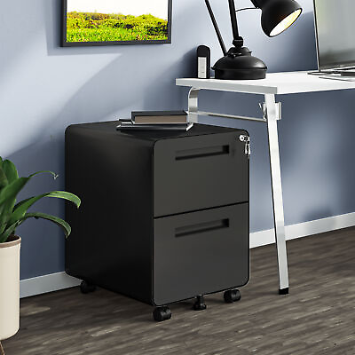 #ad Filing Cabinet 2 Drawer Steel Rolling File Cabinet With Lock Black Home Office $146.02