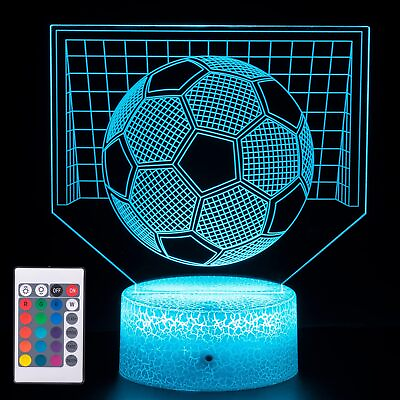 #ad Soccer Night Light for Kids 3D Illusion Led Lamp 7 Colors 16 Colors Changing G $20.99