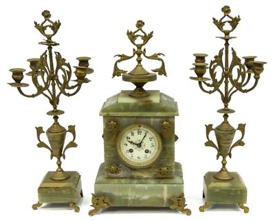 #ad Antique Clock Napoleon III Onyx Clock amp; Garnitures Gilt Metal Urn 1800s $749.00