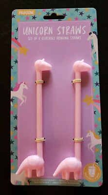 #ad Pink Unicorn Reusable Straws Paladone Set Of 2 Straws 712174 $5.89