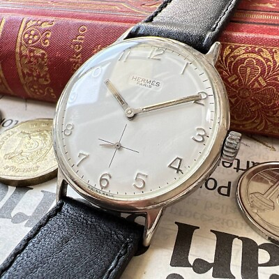 #ad Hermes Antique Watch 1960 Manual Winding Overhauled White Dial $550.00