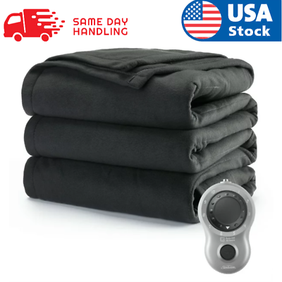 #ad Heated Blanket Fleece Electric Throw Blanket Fast Heating black Full 84x72 inch $23.08