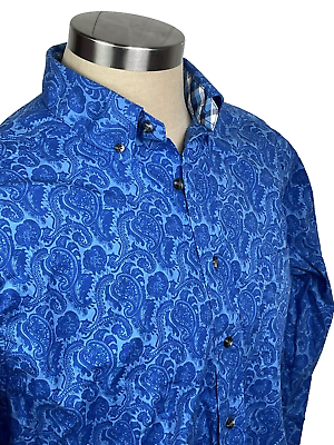 #ad Panhandle Mens Shirt Large L Button Long Sleeve Blue Paisley Contrast Cuff Used $20.99