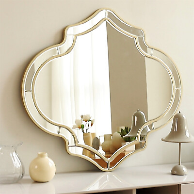 #ad Wisfor Large Beveled Decorative Mirror Wall Bathroom Mirror w Gold Frame $169.90