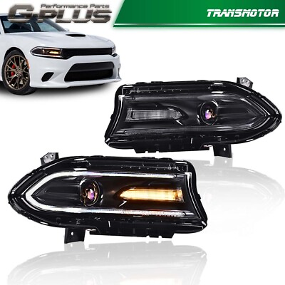 #ad Fit For 2015 2022 Dodge Charger Halogen LED DRL Projector Headlights Lamp Assy $177.85