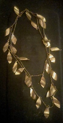 #ad Bronze Brass Tone Intricate Leaf Design 42quot; Glossy Vintage Necklace $19.99