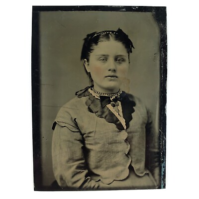 #ad Pretty Young Tinted Girl Tintype c1870 Antique Woman 1 6 Plate Lady Photo A3431 $29.95