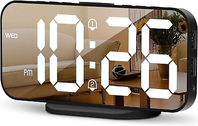 #ad Alarm Clock Digital Clock with 6.7’’ Large Mirror LED Screen Bedside Clock $54.98