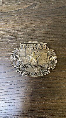 #ad Collectible Brass Belt Buckle TEXAS Sesquicentennial The First 150 Years $49.00