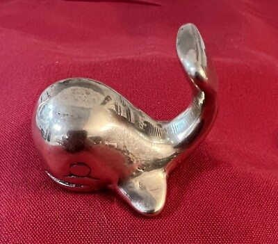 #ad Whale Solid Brass Paperweight Small Figurine Heavy Whimsical Coastal Beach House $12.00