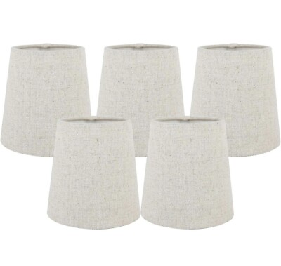 #ad 5 Meriville Natural Linen Clip On Chandelier Lamp Shades 3.5” X 4.5” X 4.5” $24.95