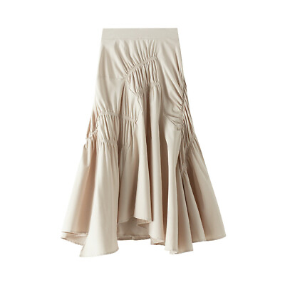 #ad Women#x27;s Summer Elastic Soft Waist Ruffle Hem Pleated Causal Long Skirts $33.44