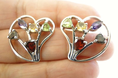 #ad Multi Colored Gemstones Cluster 925 Sterling Silver Post Stud Earrings $69.00