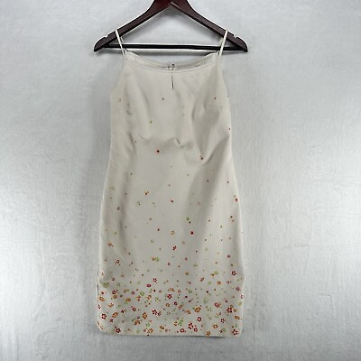 #ad Vintage Loft Dress Womens 4 White Floral Woven Cotton Sheath Knee Length $11.20
