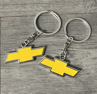 #ad Set of 2 Chevy Keychain Yellow Badge Bow Tie Chevrolet Metal Enamel Emblem $14.95