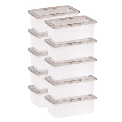 #ad 6.7 Qt Stackable BoxPlastic Storage Bins with Lids Clear Gray Lid Set of 10 $23.99