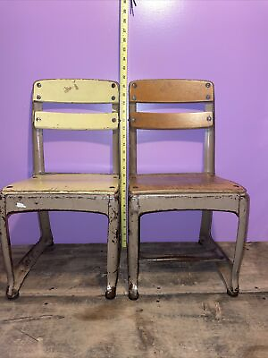 #ad “Envoy” 2 Vintage 1940’s Industrial Child#x27;s School Chairs American Seating Co. $124.99