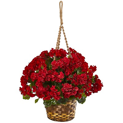 #ad 19” Geranium Hanging Basket Artificial Plant UV Indoor Outdoor. Retail $99 $50.00