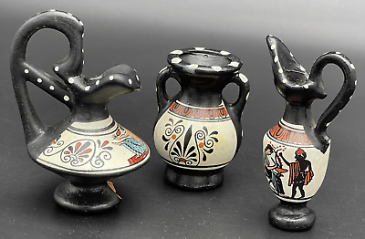 #ad Set 3 Vintage Miniature Ceramic Ancient Greek Vase Urn Handmade Made In Greece $45.99