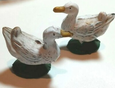 #ad Antique Painted Metal Miniature White Ducks Lot Of 2 Circa 1930s $28.00