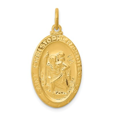 #ad Sterling Silver amp; 24k Gold plated Saint Christopher Oval Medal Pendant 1.18 Inch $43.66