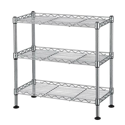 #ad 3 Tier Wire Shelving Rack Shelf Adjustable Commercial Garage Kitchen Storage $20.79