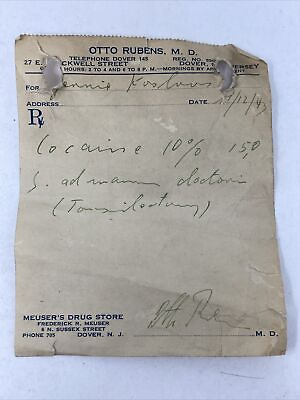 #ad #ad 1943 Vintage Doctors Prescription Cocaine 10% Otto Rubens MD Dover New Jersey $22.49