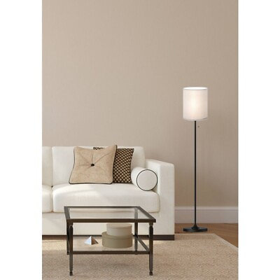 #ad 56.5quot; Shaded Floor Lamp with White Fabric Shade Black Finish $26.77