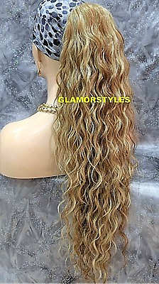 #ad PONYTAIL HAIR PIECE EXTENSIONS EXTRA LONG LAYERED CURLY BLONDE MIX NWT #F14.24 $29.98