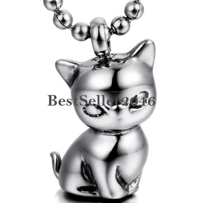 #ad Women Girls Cute Cat Kitten Pendant Animal Charm Necklace Stainless Steel Chain $8.99