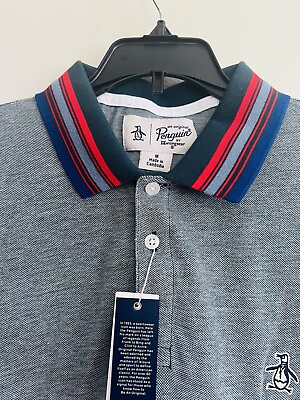 #ad PENGUIN by Munsingwear Polo Mens Med Green Gray Short Sleeve Contrast Collar NWT $32.95