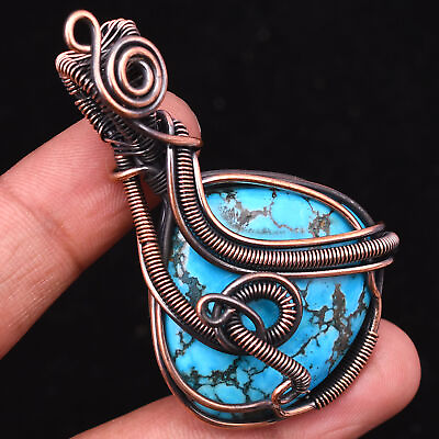 #ad Tibetan Turquoise Gemstone Copper Wire Wrapped Handmade Jewelry Pendant 2.09quot; $11.20