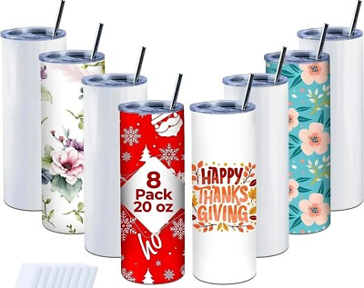 #ad 8pack 20 Oz Sublimation Blank White Skinny Stainless Steel Insulated Tumblers $40.99
