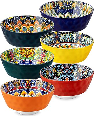 #ad 26 oz Colorful Ceramic Bowl Set for Cereal Soup Salad Pasta Set of 6 $51.99