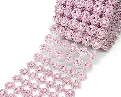 #ad 10YD Pink Diamond Bling Mesh Rhinestone Ribbon Wrap Wedding Decoration 4quot; $15.85