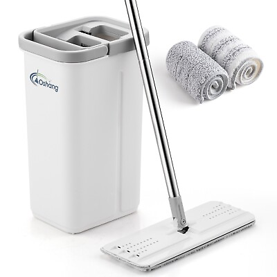 #ad Oshang Flat Floor Mop and Bucket Set 2 Microfiber Mop Heads Cleaning Tool $29.99