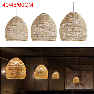 #ad Bamboo Wicker Rattan Pendant Light Fixture Asian Hanging Ceiling Lamp Vintage $89.99