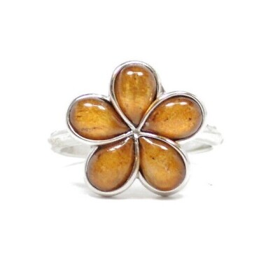 #ad 925 Sterling Silver Natural Hawaiian Koa Wood Ring Plumeria Flower $25.99