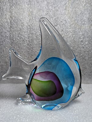 #ad Angelfish by Gorgeous Designs Art Glass Paperweight Figurine 6.75quot; Multi Colors $38.00