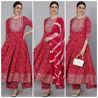 #ad Indian Wedding Party Wear Women Designer Anarkali Gown Kurti Palazzo Dupatta Set $32.49