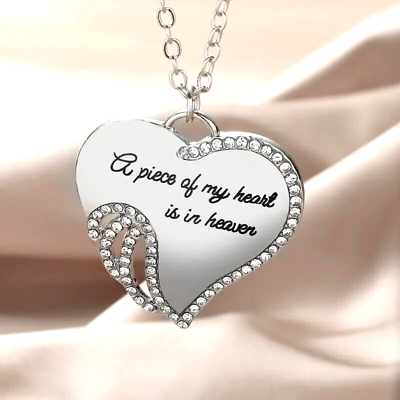 #ad Memorial Heart Shape Shiny Inlaid Rhinestones Pendant Necklace Silver Color Gift $13.98
