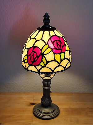 #ad Vintage Tiffany Style Stained Glass Small Accent Table Lamp 12” $49.71