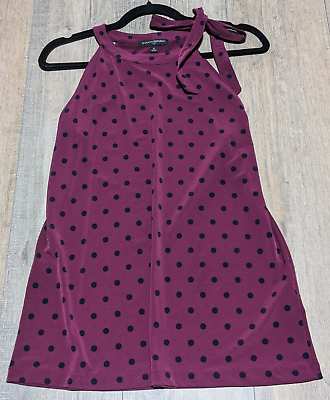 #ad Banana Republic Top Womens Medium Purple Polka Dot Print Sleeveless Tie Neck $23.99