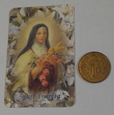 #ad Vtg Saint Therese Lisieux relic Prayer card pocket coin I am your sister lot $35.00