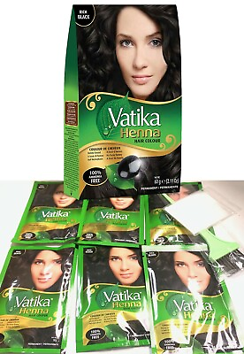 #ad 6 Sachets Gloves Brush Dabur Vatika RICH BLACK henna hair dye Color $9.99