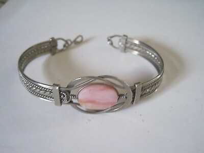 #ad Bracelet Metal Pink Stone Vintage $12.97