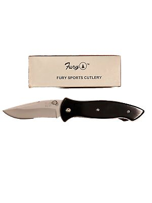 #ad 4” Fury Traditional Black Folding Pocket Knife with clip. Camping Outdoors Rare $7.00
