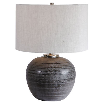 #ad Rustic Round Charcoal Brown Table Lamp Ceramic Sphere Vintage Style Cottage $358.60