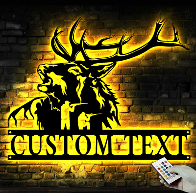 #ad Custom ELK Deer Hunting Metal Wall Art LED Light Personalized Hunter Name Sign $135.99
